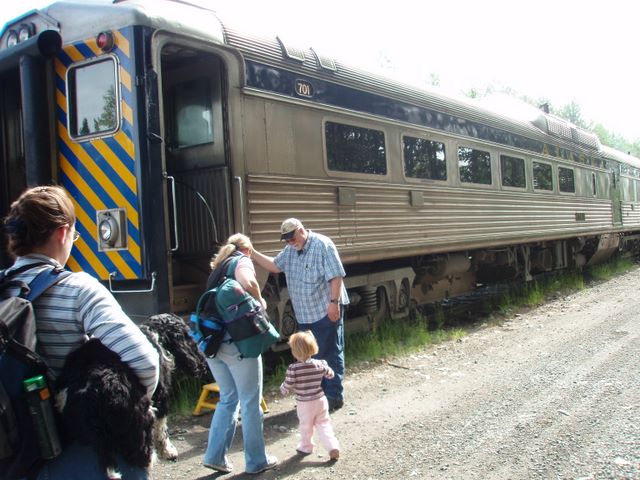 Barb, Julie and Cassidy Getting on the Flag Stop Train from Talkeetna to Hurricane