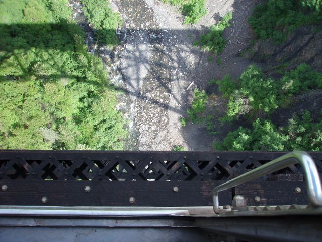 Looking Down 292 Feet from the Hurricane Gulch Bridge.  They stopped the train and the conductor opened the door for those that wanted to look down.