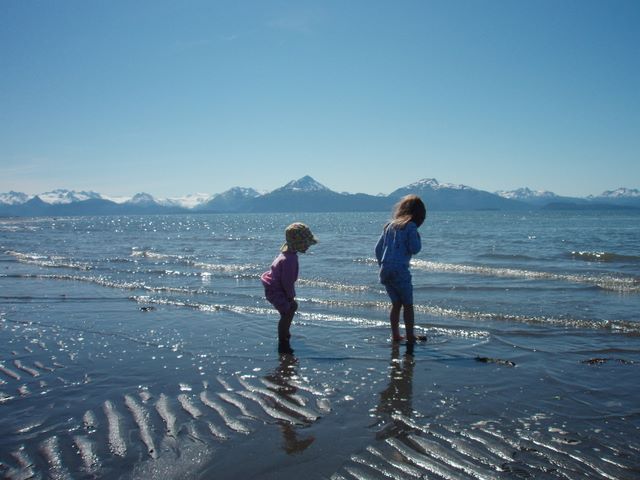 Danielle and Cassidy Playing in Kachemak Bay